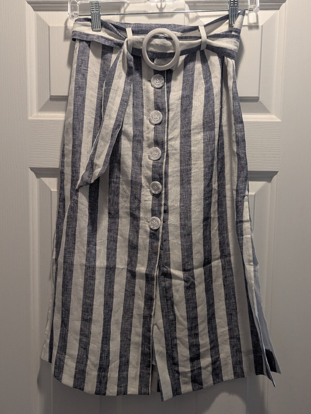 SUBOO Blue White Striped Button Front Midi Skirt US-2 AU-6 *NWOT